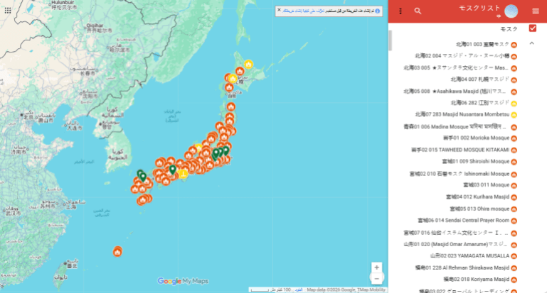 020202020-1787832409 خريطة تفاعلية محدّثة أعدها ناشطون لانتشار وأعداد المساجد في اليابان