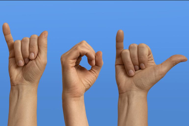 11-1695460665 sign language with hands. Hand sign language background. International Day of Sign Languages. September ...