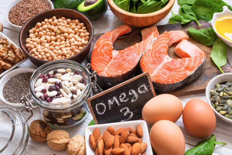 3omega-3-1761066646 Food rich in omega 3 fatty acid and healthy fats. Animal and vegetable sources of omega3. Healthy keto and low carb diet eating concept