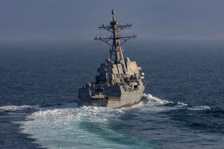 Arleigh Burke-class guided-missile destroyer USS Frank E. Petersen Jr. sails in the Arabian Sea for a mission supporting Operation Epic Fury during the Iran war at an undisclosed location, March 18, 2026. U.S. Navy/Handout via REUTERS ATTENTION EDITORS - THIS PICTURE WAS PROVIDED BY A THIRD PARTY