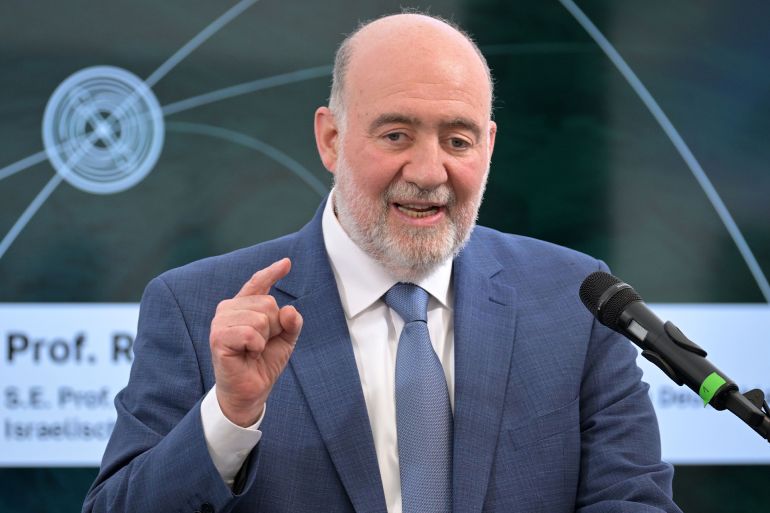 568756-1786118534 14 April 2026, Brandenburg, Brandenburg an der Havel: Ron Prosor, Israeli Ambassador to Germany, at the start of operations of Onberg Autonomous Systems. Heidelberger Druckmaschinen AG is expanding in the direction of security technology. The new company "Onberg Autonomous Systems" will bring American-Israeli drone defense technology to Germany for the protection of critical infrastructures and for military applications. Photo: Michael Bahlo/dpa (Photo by Michael Bahlo/picture alliance via Getty Images)