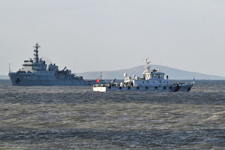 777-1777469841 Chinese ships patrol as the People’s Liberation Army (PLA) conduct military drills on Pingtan island, in eastern China’s Fujian province, the closest point to Taiwan, on December 30, 2025. (الفرنسية)