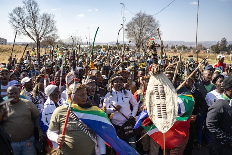 afp_6a4336aa5ee8-1782789802 Protesters take part during a march againts undocumented migrants organised by March in March movement in Soweto on June 29, 2026.