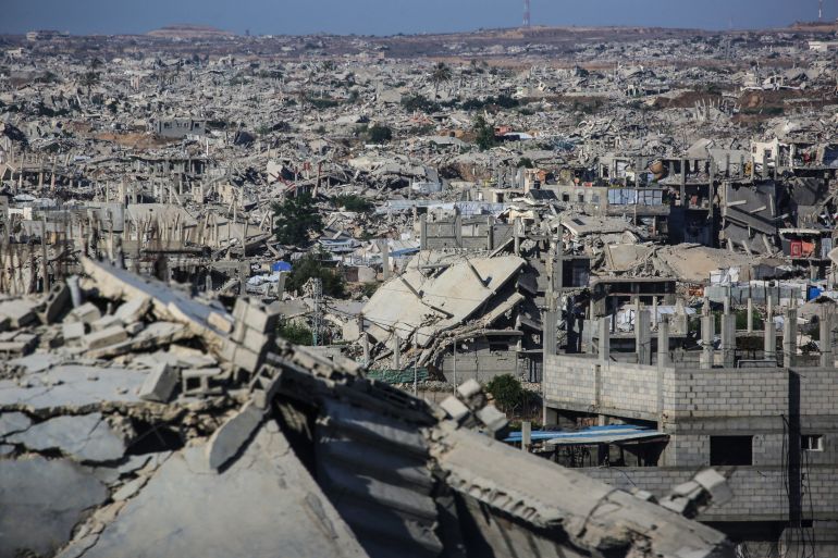 A general view shows destruction in Khan Yunis in the southern Gaza Strip on July 31, 2026.