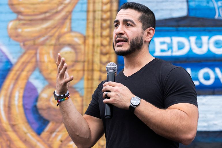 DETROIT, MICHIGAN - AUGUST 01: Democratic Senate candidate Abdul El-Sayed speaks after a radio appearance on Dr. Horace Sheffield's GOTV Community Rally on August 01, 2026 in Detroit, Michigan. El-Sayed currently holds a 15-point lead against Rep. Haley Stevens (D-MI) according to a recent poll. Finn Gomez/Getty Images/AFP (Photo by Finn Gomez / GETTY IMAGES NORTH AMERICA / Getty Images via AFP)