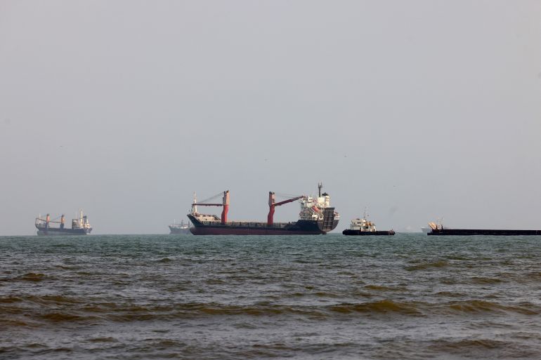 Vessels are seen in the Strait of Hormuz, off the port city of Bandar Abbas in southern Iran on August 10, 2026.