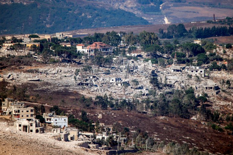 afp_6a8352019d44-1786991105 Destruction is pictured in the village of Arnoun as seen from nearby Marjayoun (Marjeyoun) in southern Lebanon on August 11, 2026.