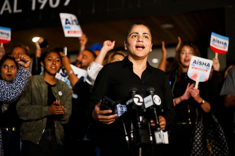 afp_6a8964261228-1787388966 HAYWARD, CALIFORNIA - AUGUST 18: U.S. House candidate, California state Sen. Aisha Wahab speaks to the media during an election-night watch party at Firefighters Local 1909 on August 18, 2026 in Hayward, California. Wahab and Bay Area Rapid Transit (BART) Board President Melissa Hernandez, both Democrats, are competing in the special election to fill the seat vacated by former Rep. Eric Swalwell (D-CA). Wahab is endorsed by the state Democratic Party, while Hernandez is supported by super PACs, including two with ties to the American Israel Public Affairs Committee. Heather Diehl/Getty Images/AFP (Photo by Heather Diehl / GETTY IMAGES NORTH AMERICA / Getty Images via AFP)