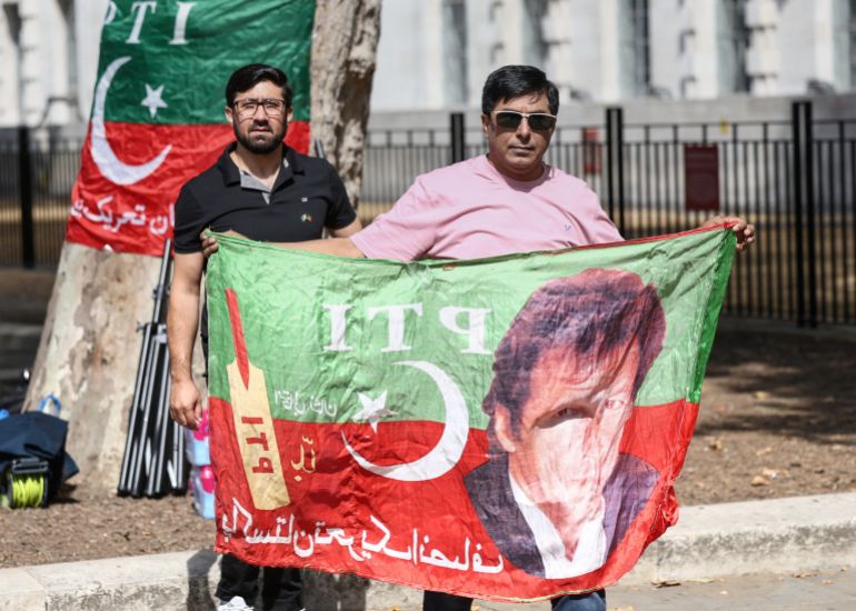 afp_6a930bb2eb72-1788021682 Supporters of Pakistan's jailed former prime minister Imran Khan hold a rally opposite Downing Street in central London on August 23, 2026.