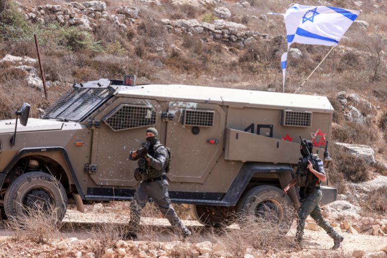 TOPSHOT - Israeli soldiers arrive in the village of Qusra, south of Nablus in the Israeli-occupied West Bank, which has faced escalating Israeli settler violence over the past month, on August 29, 2026.