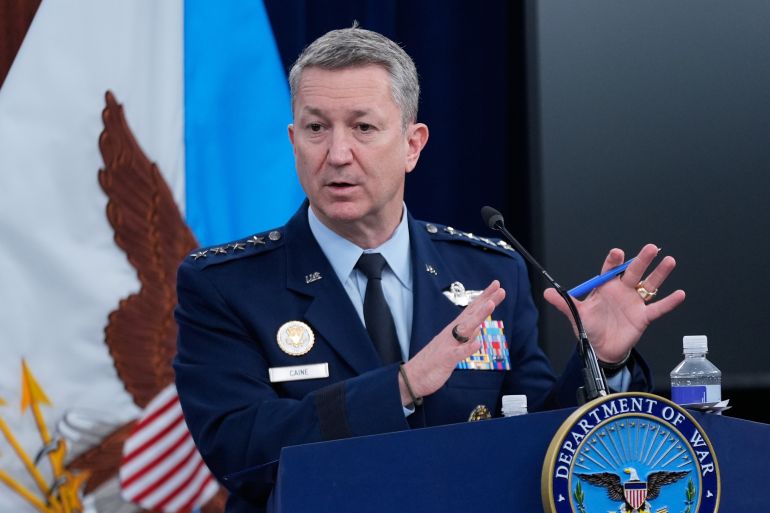 ap_69cbd30329c31-1774965507 Chairman of the Joint Chiefs of Staff Gen. Dan Caine speaks to members of the media during a press briefing at the Pentagon in Washington, Tuesday, March 31, 2026. (AP Photo/Manuel Balce Ceneta)