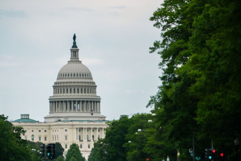 The U.S. Capitol is seen from Pennsylvania Avenue, Wednesday, May 13, 2026, in Washington. (AP Photo/Julia Demaree Nikhinson)