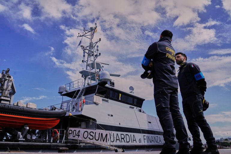 ap_6a6f7619517b7-1785689625 Frontex officers from the Italian Guardia Di Finanza OPV Osum prepare to go on patrol in Heraklion, at the port on Crete Island, Greece, Monday, Feb. 16, 2026. (AP Photo/Lefteris Pitarakis)
