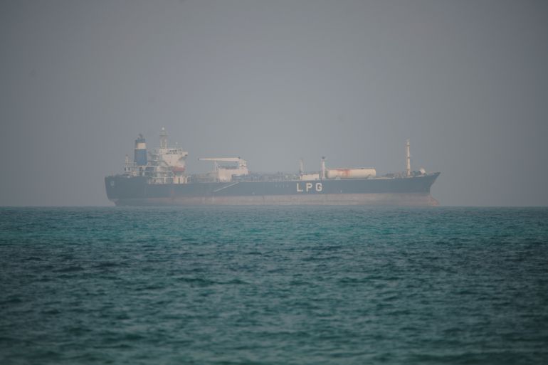ap_6a8555b790b3a-1787123127 An LPG (liquefied petroleum gas) tanker sails in waters north of the Bab el-Mandeb Strait in Mokha, Yemen, Monday, April 6, 2026. (AP Photo/Abdulnasser Alseddik)