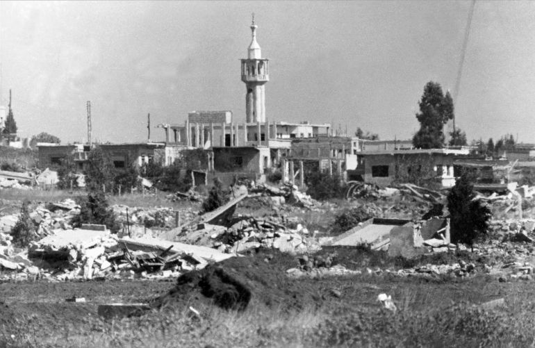 ap_6a8c321a68621-1787572762 A minaret rises above the ruins of Quneitra, former capital of Golan Heights, after Israelis living here were shelled and all civilians fled during the Arab-Israeli War, Oct. 16, 1973. Golan Heights, a region in southwestern Syria, is an area occupied by Israel since 1967. (AP Photo/Horst Faas)