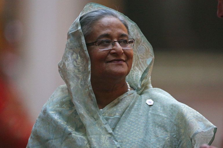 ap_6a8d9e0bb5fd5-1787665931 FILE - Bangladesh Prime Minister Sheikh Hasina arrives to attend The Queen's Dinner during the Commonwealth Heads of Government Meeting (CHOGM) at Buckingham Palace in London on April 19, 2018. (Daniel Leal-Olivas/Pool Photo via AP, File)