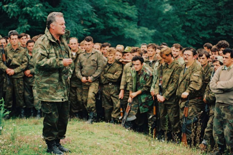 ap_6a907700d5fe5-1787852544 FILE - Bosnian Serb General Ratko Mladic speaks to soldiers near the Bosnian town of Cazin, Sept. 4, 1994. (AP Photo/Radivoje Pavicic, File)