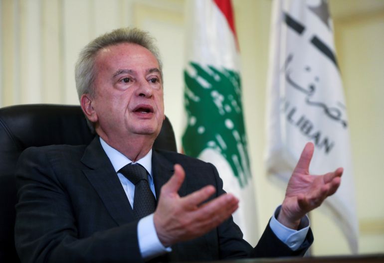 d8a7d8a8d8a7d8a8d8a7d8a7d8a8-2-1725431510 Lebanon's Central Bank Governor Riad Salameh speaks during an interview for Reuters Next conference, in Beirut, Lebanon November 23, 2021. REUTERS/Mohamed Azakir