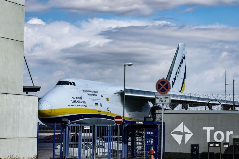 epa_6a75ee3e5fa7-1786113598 epa13153512 A Ukrainian 'Antonov' cargo plane at the Airport Leipzig-Halle, in Schkeuditz, Germany, 06 August 2026. German police issued an alert at the airport after a drone loaded with explosives was found near a Ukrainian cargo plane, and another aircraft had collided with an unidentified flying object nearby shortly before landing safely. The airport in eastern Germany plays a key role in the transport of military supplies by the German Armed Forces and NATO allies. It also serves as a base for the Ukrainian airline Antonov Airlines. EPA/FILIP SINGER