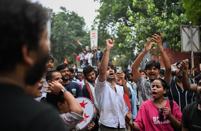 NEW DELHI, INDIA - JULY 20: Protesters gather as they take part in a demonstration organised by the Cockroach Janta Party (CJP) at Jantar Mantar during the opening day of Parliament's Monsoon Session on July 20, 2026 in New Delhi, India. A mix of protesters gathered in New Delhi on Monday as discontent bubbled over myriad issues, and as Sonam Wangchuk, an activist who was fasting in protest, was forcibly taken to hospital on Sunday. (Photo by Ritesh Shukla/Getty Images)