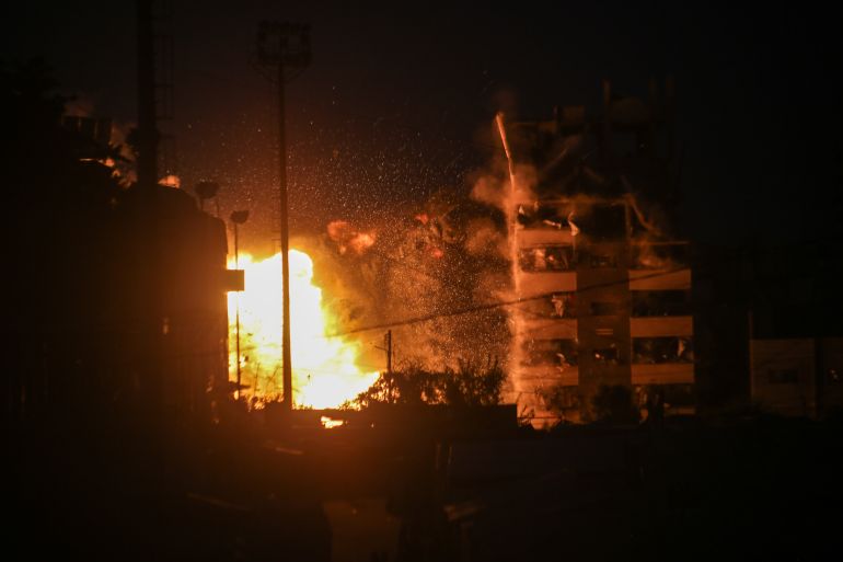 GAZA CITY, GAZA - JULY 28: An explosion seen after an Israeli attack on July 28, 2026 in Gaza City, Gaza. According to witnesses, one person was injured and homes damaged when an Israeli strike reportedly targeted the Al-Muttaqin Mosque, near the Yarmouk Stadium camp for displaced people in Gaza City. Israel has continued to bomb Gaza despite the US-brokered ceasefire deal, accusing Hamas of rearming and rebuilding its forces. (Photo by Ahmad Hasaballah/Getty Images)