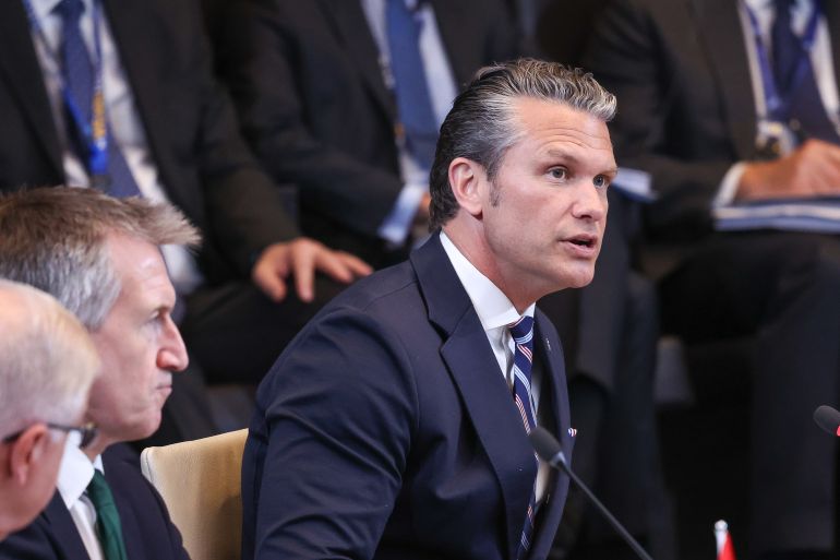 getty_6a7571d14b-1786081745 BRUSSELS, BELGIUM - JUNE 18: US Secretary of Defence Pete Hegseth addresses the North Atlantic Council meeting of Defence Ministers during the NATO defence ministers' meeting at the NATO headquarters on June 18, 2026 in Brussels, Belgium. NATO Secretary General Mark Rutte has said the priority for Thursday's meeting is to demonstrate "building a stronger Europe in a stronger NATO." The meeting comes following this week's G7 Leader's Summit in France, where the group reaffirmed it's solidarity with Ukraine, agreeing to increase defence support. (Photo by Omar Havana/Getty Images)