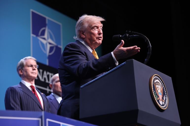 getty_6a7571ec91-1786081772 ANKARA, TURKEY - JULY 08: U.S. President Donald Trump speaks at a press conference during the 2026 NATO Leaders Summit at the Beştepe Presidential Compound on July 08, 2026 in Ankara, Turkey. Leaders from NATO's 32 countries, plus NATO allies like Ukraine, gathered in the Turkish capital to discuss a range of issues involving spending targets, defense industrial production, and support for Ukraine, among other topics. (Photo by Win McNamee/Getty Images)