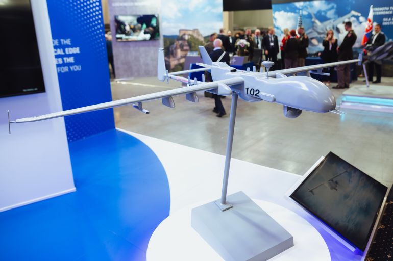getty_6a7f6f68b7-1786736488 BRATISLAVA, SLOVAKIA - MAY 12: A model of the MQ-9 Reaper unmanned aerial vehicle (UAV) made by General Atomics pictured at the IDEB Defence & Security 2026 in Bratislava on 12 May 2025 in Bratislava, Slovakia. The defense fair features 150 exhibitors from 17 countries and more than 250 pieces of military and security equipment, including tanks, armored vehicles, drones, and robotic systems. (Photo by Robert Nemeti/Getty Images)