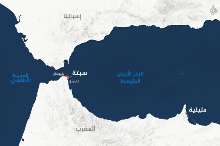 خريطة توضح منطقتي سبتة و مليلية