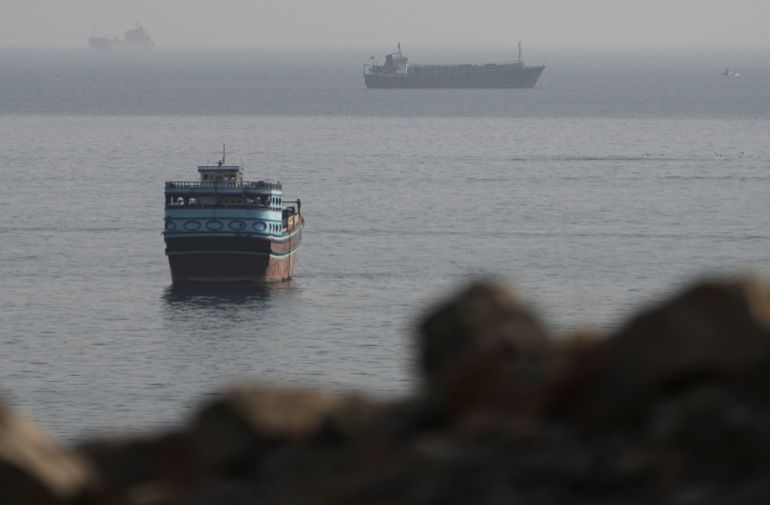 reuters_6a70672d-1785751341 Vessels in the Strait of Hormuz, as seen from Musandam, Oman, August 3, 2026. REUTERS/Stringer