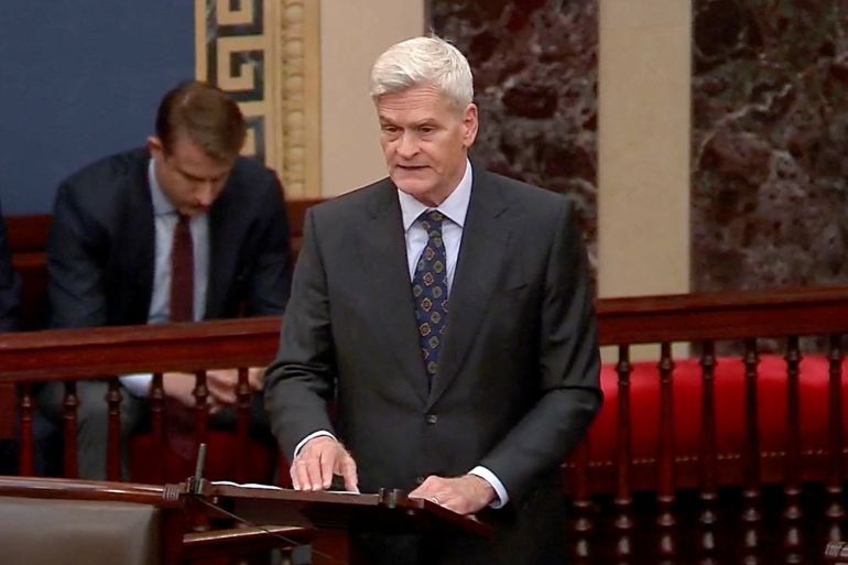 reuters_6a76f6a2-1786181282 U.S. Senator Bill Cassidy (R-LA) announces his decision to support the nomination of Acting Attorney General Todd Blanche to be attorney general in a screengrab from U.S. Senate video shot in the Senate Chamber at the Capitol in Washington, D.C., U.S., August 7, 2026. U.S. Senate TV/Handout via REUTERS THIS IMAGE HAS BEEN SUPPLIED BY A THIRD PARTY