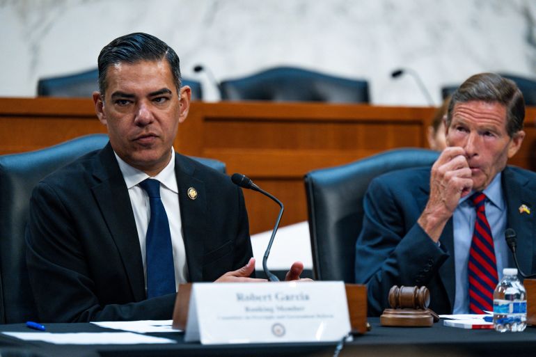 Rep. Robert Garcia (D-CA) speaks at a Democratic forum on projects initiated by President Donald Trump on Capitol Hill in Washington, D.C., U.S., July 21, 2026. REUTERS/Annabelle Gordon