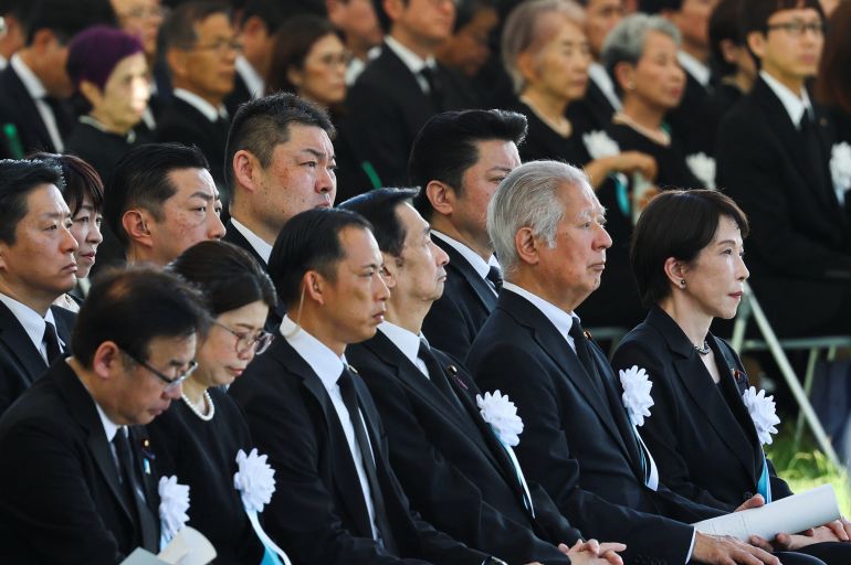 reuters_6a78672e-1786275630 Japanese Prime Minister Sanae Takaichi attends a memorial ceremony marking the 81st anniversary of the atomic bombing, at Hiroshima Peace Memorial Park in Hiroshima, western Japan, August 6, 2026. REUTERS/Issei Kato