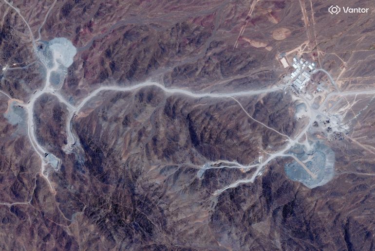 reuters_6a7b5071-1786466417 FILE PHOTO: A satellite view shows tunnel entrances at Pickaxe Mountain, of the Natanz nuclear facility, near Natanz, Iran, June 30, 2026. Vantor/Handout via REUTERS THIS IMAGE HAS BEEN SUPPLIED BY A THIRD PARTY. NO RESALES. NO ARCHIVES. DO NOT OBSCURE LOGO. MANDATORY CREDIT./File Photo