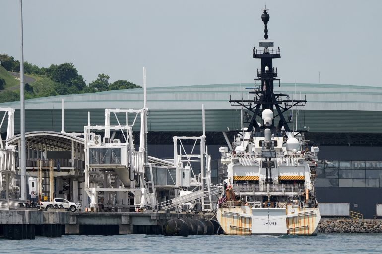 reuters_6a7c8604-1786545668 U.S. Coast Guard USCGC James docks at the Port of Amador near the entrance to the Panama Canal during Panamax 2026, a multinational exercise led by Panama and sponsored by U.S. Southern Command (SOUTHCOM), in Panama City, Panama, August 7, 2026. REUTERS/Enea Lebrun