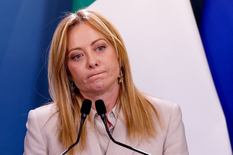 reuters_6a833246-1786982982 FILE PHOTO: Italian Prime Minister Giorgia Meloni attends a joint statement with German Chancellor Friedrich Merz (not pictured) at the end of Italian-German government consultations at Villa Doria Pamphili in Rome, Italy, January 23, 2026. REUTERS/Remo Casilli/File Photo