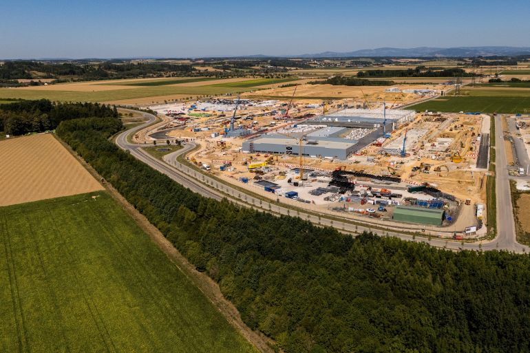 A drone view shows the construction site of Google's new data center near Kronstorf, Austria, August 13, 2026. REUTERS/Christian Bruna