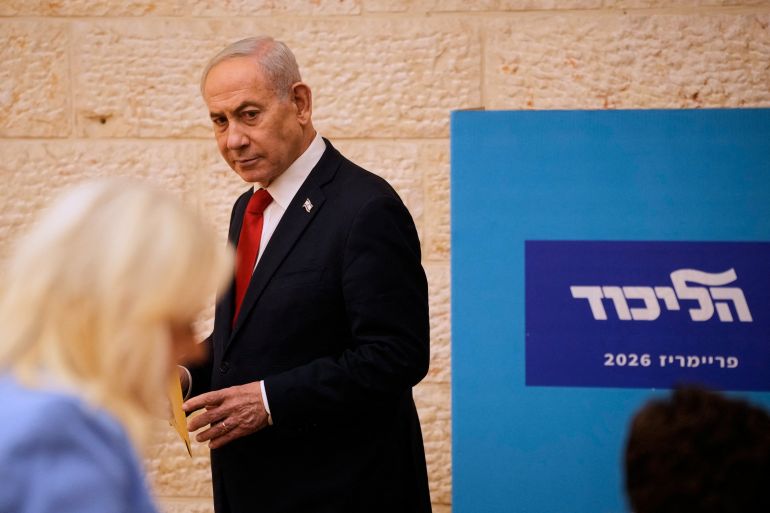 Israeli Prime Minister Benjamin Netanyahu, votes in Likud party primary elections ahead of Israel’s general election in October, in Jerusalem, Monday, August. 17, 2026. Ohad Zwigenberg/Pool via REUTERS