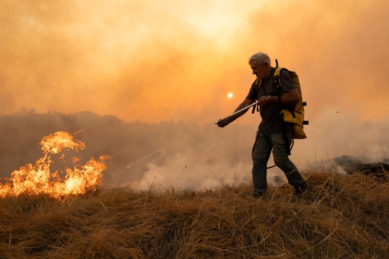 reuters_6a89ffc9-1787428809 A man battles a wildfire in Grebenac, near Deliblatska Pescara, Serbia, August 21, 2026. REUTERS/Uros Arsic