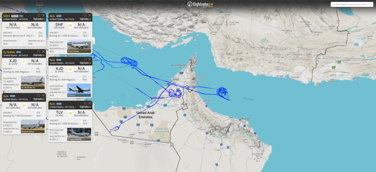 route-2-1788166523 مسارات طائرات أمريكية للتزويد بالوقود بالتزامن مع ظهور مقاتلة "إف-16 سي جي" في المنطقة، 31 أغسطس/آب