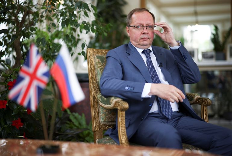 rtxcgoox Ambassador of Russia to the United Kingdom Andrei Kelin attends an interview with Reuters in London