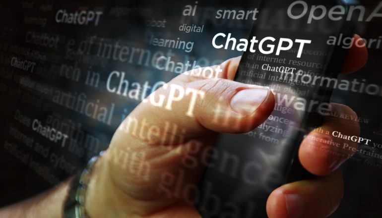 shutterstock_2255642129-1760533833 Poznan, Poland, January 25, 2023: ChatGPT media on display with OpenAI, chat gpt ai bot. Searching on tablet, pad, phone or smartphone screen in hand. Abstract concept news titles 3d illustration.