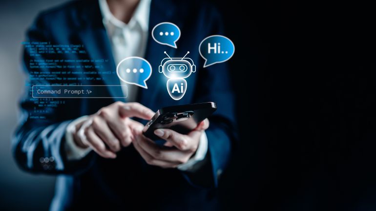 shutterstock_2481765045-1779886603 Women using chatbot applications on smartphones, AI, Chat Artificial Intelligence assistant conversation online support marketing, AI generates machine robot automation, Futuristic technology.
