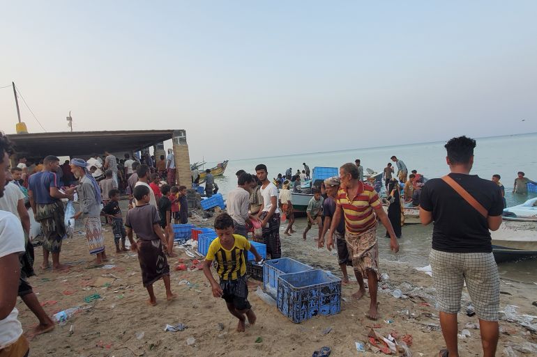 yem-pic3-5-1787411886 الإنزال السمكي في واحجة المخا صباح اليوم حيث عاد الصيادون من رحلة الصيد (الجزيرة)