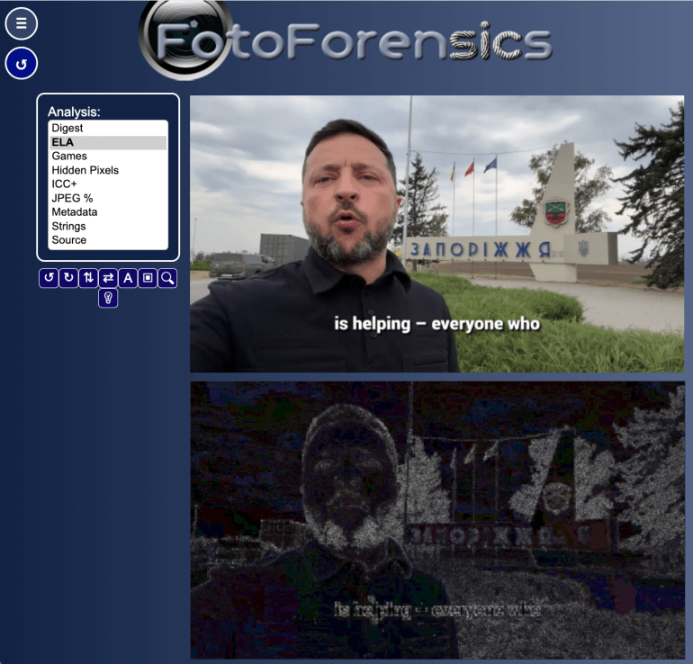 صورة من أداة (FotoForensics) المتخصص في تحليل الأدلة الجنائية الرقمية