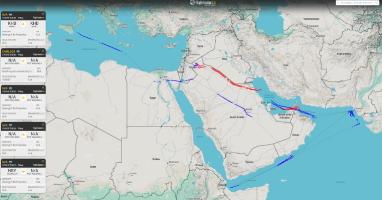 12-09-2026-1789469411 مسارات 5 طلعات استطلاع أمريكية رصدتها الوحدة في 12 سبتمبر/أيلول(فلايت رادار)