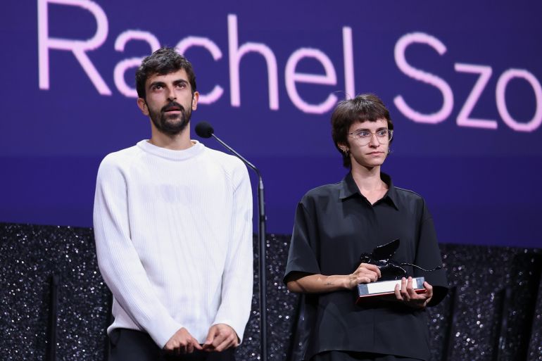 37-1789296400-2 VENICE, ITALY - SEPTEMBER 12: Yuval Abraham and Rachel Szor receive Special Jury Prize Award for "Naza" during the 2026 Closing Ceremony for the 83rd Venice International Film Festival at Sala Grande on September 12, 2026 in Venice, Italy. (Photo by Daniele Venturelli/WireImage)