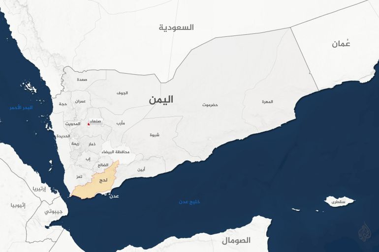 خريطة لمحافظات اليمن تبين موقع محافظة لحج