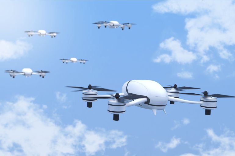 5d8ab4d981d982-1750184132 Multi-Drone Collaboration for Various Tasks,Using drones to find information and missions,3d rendering