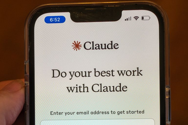 789541-1754471347-1 Close-up of phone screen displaying Anthropic Claude app, a Large Language Model (LLM) powered generative artificial intelligence chatbot, Lafayette, California, June 27, 2024. (Photo by Smith Collection/Gado/Getty Images)